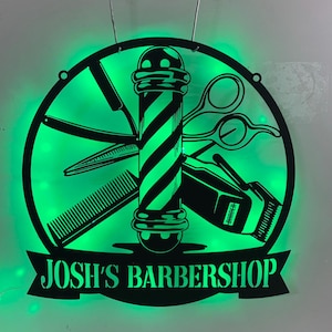 Custom Barber Shop Metal Wall Art LED Lights, Personalized Barber Shop Metal Sign, Hair Salon Decor,Hair Salon Metal Wall Decor Gift for him