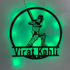 Personalized Cricket Player Metal Sign LED Lights,Custom Ball Cricket Bat Metal Wall Art,Cricket Sign Kid Room Decor Cave Decor Gift For him