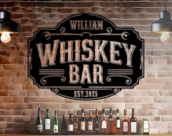 Custom Whiskey & Wine Bar Metal Sign wall art, Wine Bar Pub Metal Wall Art, Alcohol Drinking Name Sign, Wine Shop Decor, Man Cave Home Decor