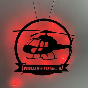 Personalized Helicopter Metal Wall Art LED Lights, Custom Pilot Metal Name Sign, Helicopter Hangar Man Cave Sign, Blackhawk Helicopter Metal
