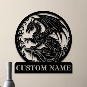 Personalized Name Dragon Metal Sign Wall art, Dragon Lover Gift, Boy Room Wall Decor, Birthday Gift, Man’s Cave,Gaming Room Metal Wall Decor