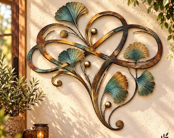 Ginkgo Leaf Metal Wall Art, Infinity Botanical Decor, Abstract Nature Wall Hanging, Modern Home Accent, Leaf Lover Gift