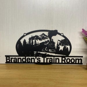 Personalized Train Railroad Metal Sign, Custom Mountain Train Railway Metal Wall Art, Train Station Sign Lounge Decor Man Cave Decor