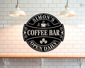 Letrero de cafetería personalizado para cocina, decoración de café personalizada, arte de pared de metal con café, regalo para amantes del café, letrero de cafetería, letrero de cafetería, regalo para mamá