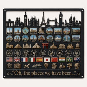 Custom Travel Memories Wall Sign, Metal Landmark Map Style Decor For Home Office Or Adventure Lover