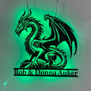 Custom Dragon Metal Sign LED Lights, Dragon Metal Art, Dragon Metal Wall Decor, Mythical Dragon Wall Hanging Home Decor Gift for dad