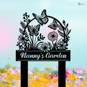Personalized Butterfly Garden Stake, Custom Metal Flower Yard Decor, Butterfly Garden Name, Garden Gift for Grandma, Mom Gift, Garden Sign