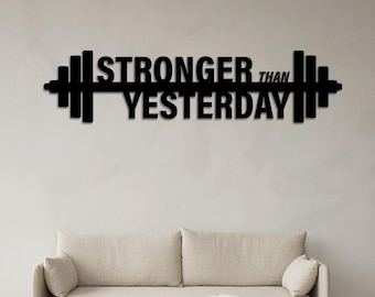 Metal más fuerte que ayer, decoración de pared para gimnasio, decoración de gimnasio en casa, inspiración para entrenar, arte mural con frases de entrenamiento, frases de gimnasio
