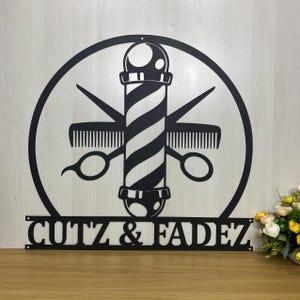 Custom Barber Shop Metal Sign, Personalized Barber Shop Name Sign, Hair Salon Metal Wall Decor, Hair Salon Metal Sign, Gift for him