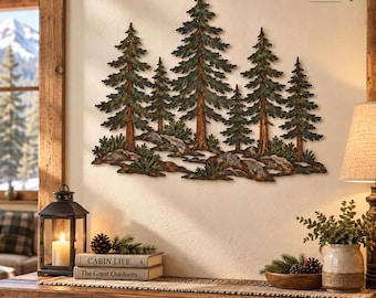 Forest Metal Wall Decor, Pine Tree Wall Art, Rustic Woodland Hanging, Cabin Lodge Decor, Nature Lover Gift