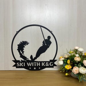 Personalized Water Skiing Metal Wall Art, Custom Wakeboarding Metal Sign Home Decor, Water-Ski Metal Sign, Wave Surfing Sign, Gift for him