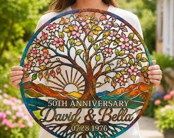 50th Wedding Anniversary Sign, Personalized Tree of Life Metal Art, Custom Names and Date, Couple Keepsake Gift
