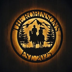 Western Cowboy Cowgirl Metal Sign LED Lights, Horse Lover Gift, Custom Cowboy Cowgirl Wall art, Cowgirl sign, Western Cowboy Gifts