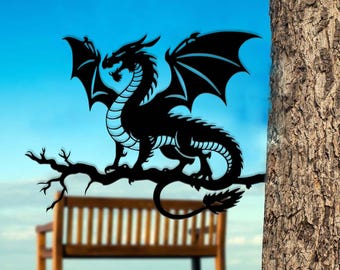 Dragon Metal Sign, Dragon Name Sign Art, Dragon Lover Decoration, Tree dragon sign, Dragon lovers gift, Gift for dad, Family Gift, Home Sign