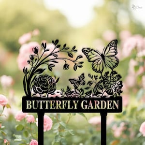 Custom Butterfly Garden Sign, Metal Garden Stake with Floral and Butterfly, Outdoor Yard Decor, Gift for Nature Lover, Mom Gift, Home Decor