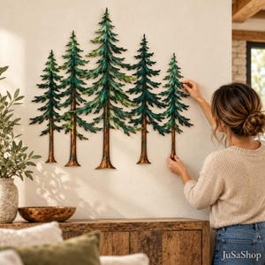 Pine Tree Metal Wall Art, Evergreen Forest Wall Decor, Rustic Woodland Wall Hanging, Nature Inspired Cabin and Lodge Home