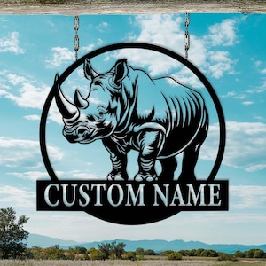 Custom Rhino Metal Sign, Wildlife Wall Decor,Gift for Son, Metal Art for Safari, Rhino decor, Rhino gift, Rhino sign,Gift for Farm,Wild Sign