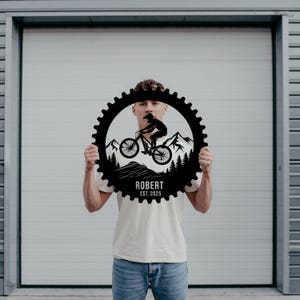 Letrero metálico personalizado de ciclista de montaña, letrero con nombre de ciclista de montaña, regalo para ciclista, letrero de bicicleta de montaña, regalo para ciclista de senderos, arte mural de ciclista, regalo para papá