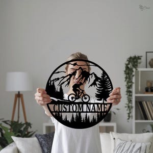 Custom Mountain Biking Metal Sign, Personalized Biker Wall Art, Mountain Bike Wall, Cyclist gift, Mountain adventure sign, Biking metal sign