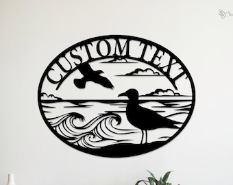 Custom Beach Seagull Metal Sign Ocean Scene Wall Decor Personalized Coastal Decor Beach House Decor Beach House Metal Sign Cottage Decor