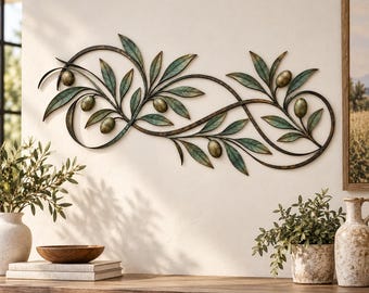 Olive Branch Metal Sign, Infinity Leaf Metal Wall Art, Botanical Decor, Modern Nature Gift, Living Room Decor Above Bed Wall Hanging