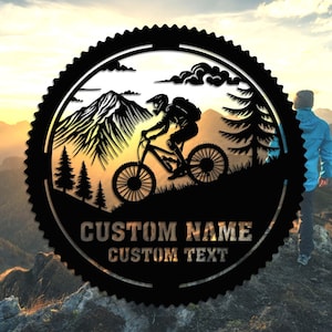 Letrero metálico personalizado de ciclismo de montaña, arte mural para ciclistas, decoración de pared para exteriores, decoración de casa de ciclista, decoración de garaje, regalo para papá.