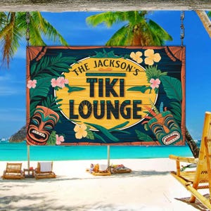 Custom Tiki Lounge Sign, Personalized Bar Sign, Outdoor Patio Decor, Tropical Gift, Outdoor Beach Decor, Tropical wall,Dad Gift, Tiki Party