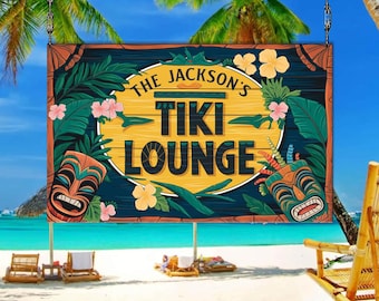 Placa personalizada para lounge Tiki, placa de bar personalizada, decoração para pátio externo, presente tropical, decoração de praia ao ar livre, parede tropical, presente para pai, festa Tiki