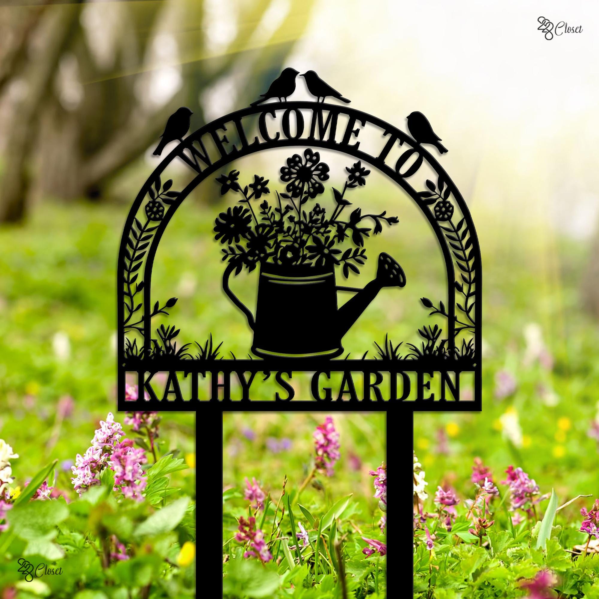 Personalized Flower Garden Sign, Floral Yard Stake With Watering, Gift ...