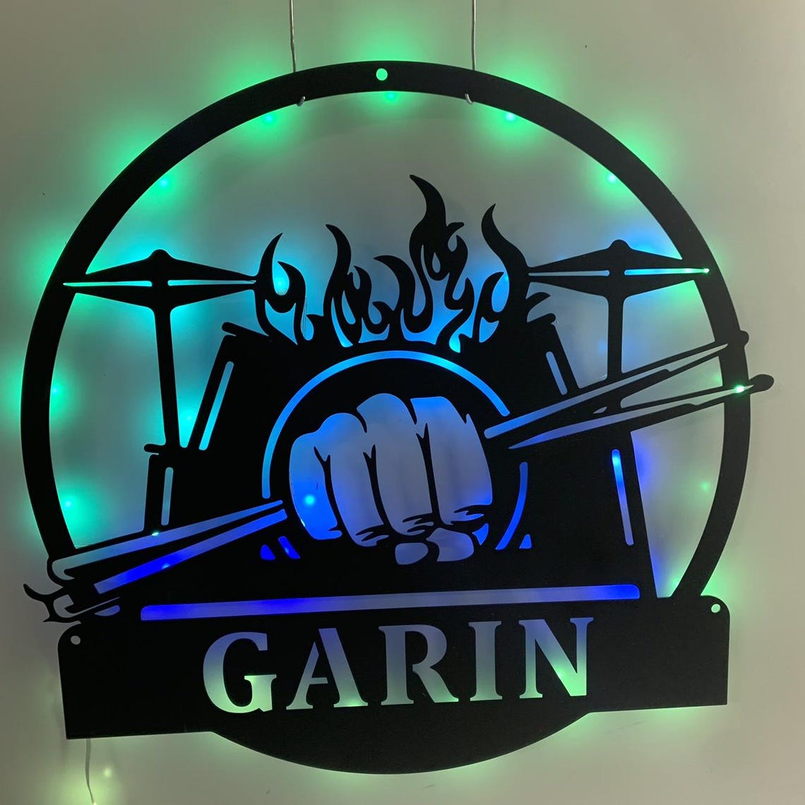 Drummer Sign Personalized Drumsticks Metal Sign Wall Art LED Lights, Drummer Metal ...