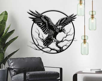 Crow Metal Sign Wall art, Raven Sign, Black Crow Name Sign, Metal Crow Wall Art, Raven Birdwatch Home Decor,Gift for Bird Lover Gift for dad
