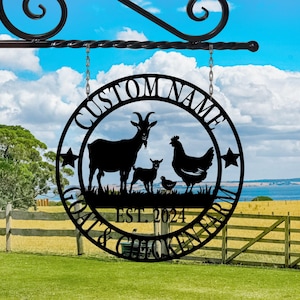 Custom Chicken And Goat Sign | Personalized Goat And Chicken Metal Wall Art | Chicken and Goat Ranch Farm Sign | Goat And Chicken Metal Sign