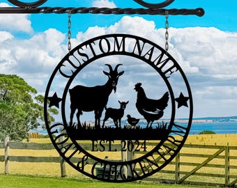 Custom Chicken And Goat Sign | Personalized Goat And Chicken Metal Wall Art | Chicken and Goat Ranch Farm Sign | Goat And Chicken Metal Sign