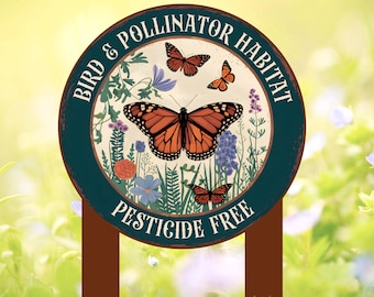 Enseigne de jardin de papillons personnalisée, habitat des pollinisateurs, papillon vintage, décoration papillon colorée, enseigne en métal papillon, décoration de jardin, cadeau pour maman