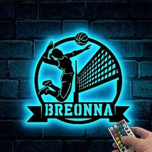 Custom Girl Volleyball Metal Wall Art LED Light Personalized Volleyball Player Name Sign Kid Nursery Decor Man Cave Decor Gift for her