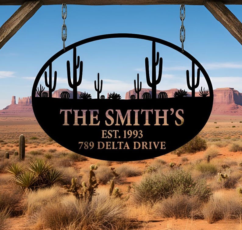 Custom Desert Name Sign, Western Metal Wall Art With Cactus, Boho Home ...