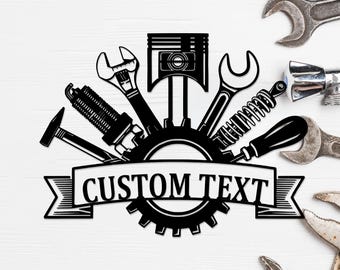 Custom Garage Metal Wall Art, Personalized Workshop Name Sign, Home Decor, Car Mechanic Repair Decor, Garage Decor, Man Cave Sign, Xmas Gift