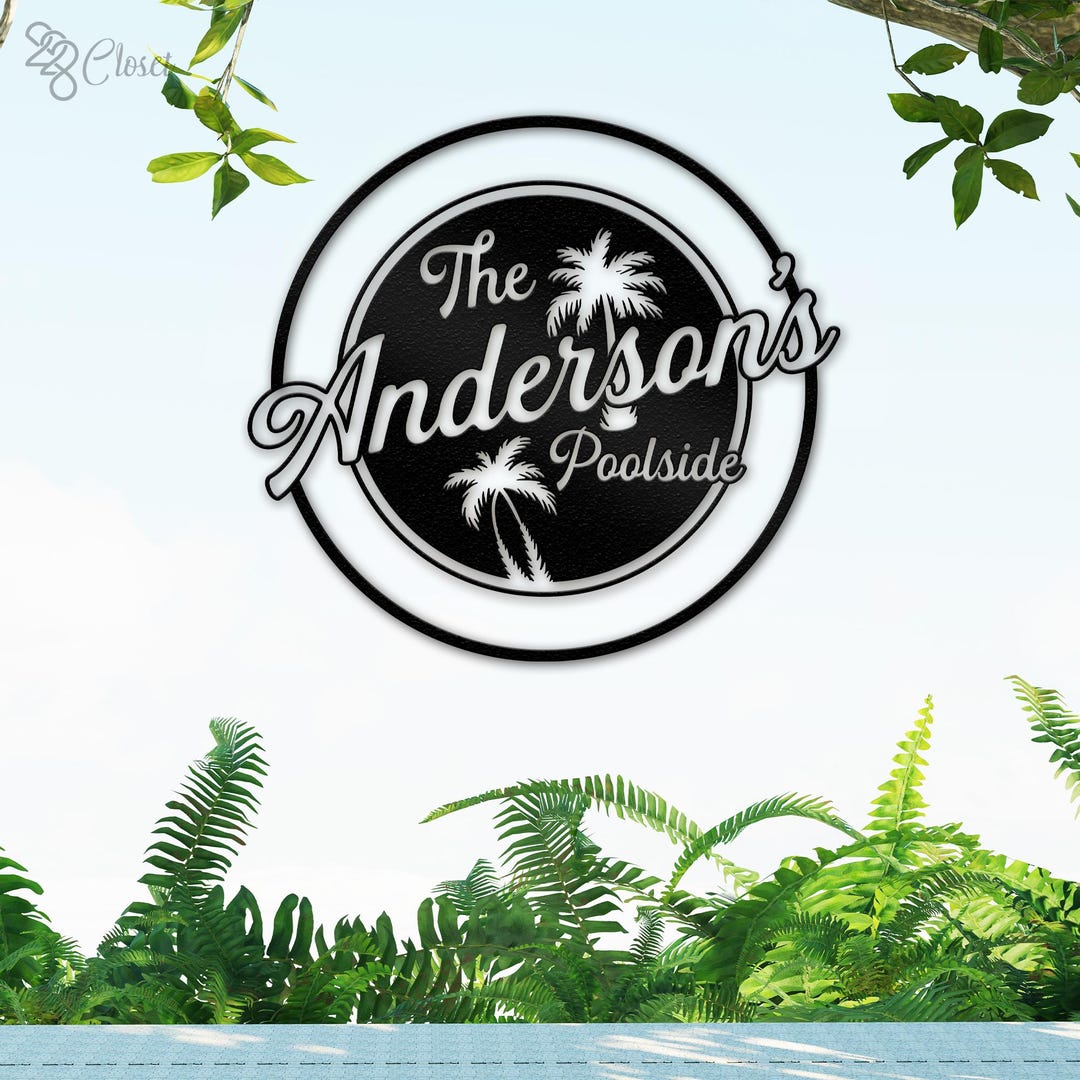 Custom Poolside Sign With Family Name, Tropical Outdoor Wall Decor ...
