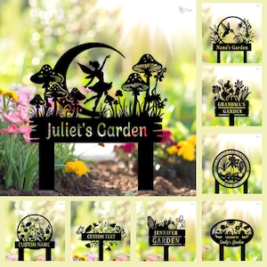 Custom Garden Sign with Fairy, Gift for Gardener, Fairy Garden Name Sign, Whimsical Garden Gift, Gift for mom, Mushroom sign,Magical garden