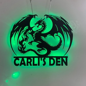 Personalized Dragon Metal Wall Art LED Lights, Custom Fire Dragon Metal Name Sign, Mythology Dragon Metal Wall Decor Home Decor Gift for him