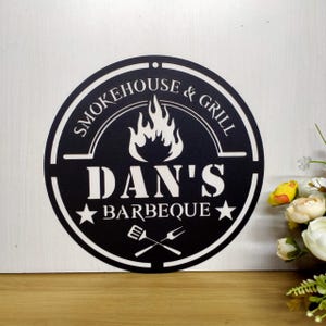 Custom Grill Backyard Metal Sign, Personalized Barbecue Metal Wall Art, Smokehouse & Grill Sign Metal Wall Decor, Patio Decor Backyard Signs
