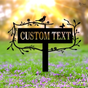 Personalized Metal Garden Sign with Flowers, Garden Metal Stake with Birds, Flower Garden Decor, Personalized Garden Decoration Lover Gift