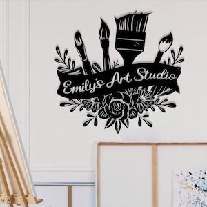 Letrero personalizado para sala de arte, letrero para estudio de arte, letrero personalizado con nombre de artista, letrero para pintor, regalo para profesor de arte, arte mural metálico para pintura, decoración para estudio de arte