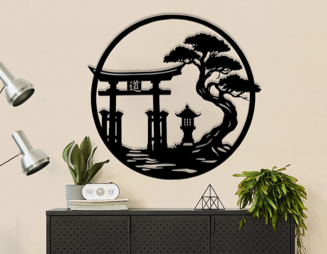 Enso Circle With Torii Gate Metal Wall Decor, Japanese Bedroom Decor ...