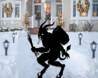 Christmas Krampus Scene Silhouette Metal Sign, Yard art, Garden Decor,Xmas Gift Merry Krampus Outdoor Decor,Metal Yard Stake,Christmas decor