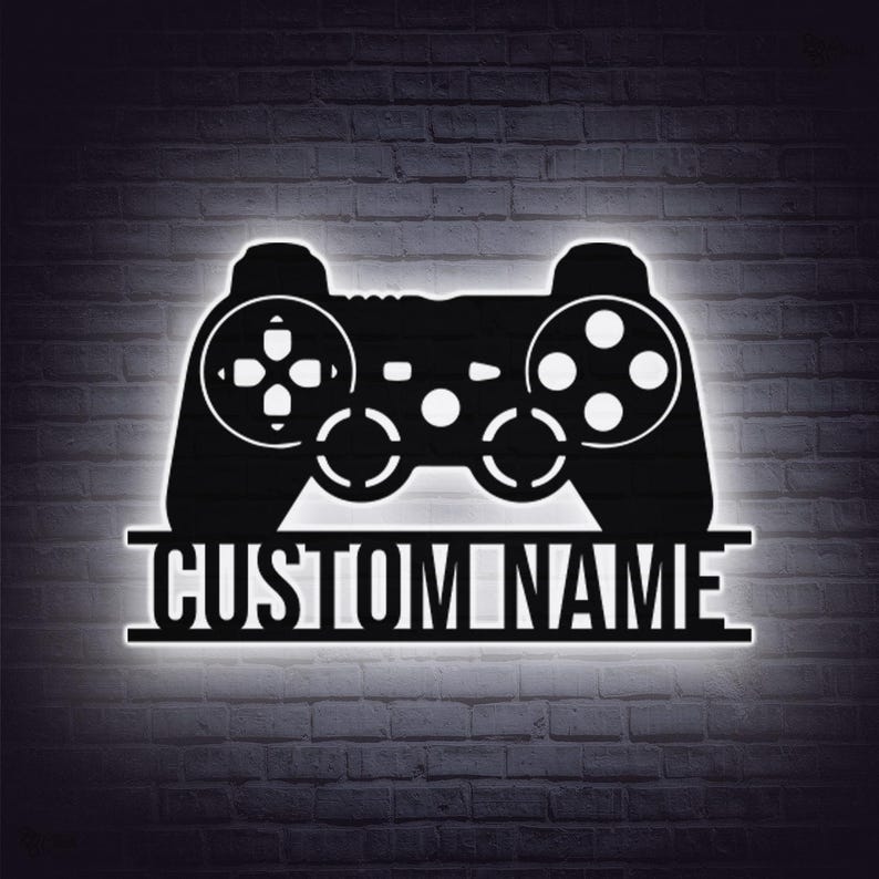 Game Controller Signs Game Controller Metal Wall Art Led Light, Gamer Name Sign, Game Room ...
