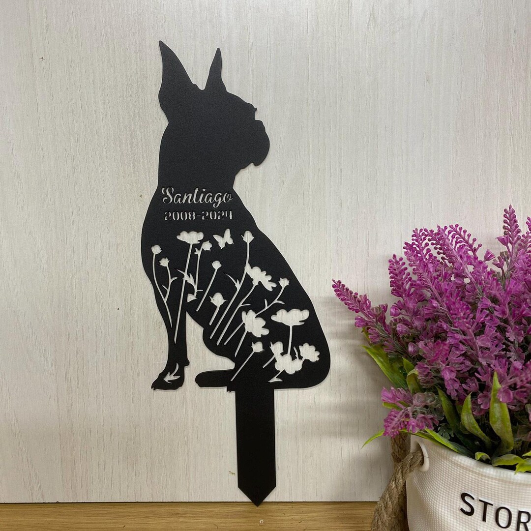 thumbnail image 2 of Personalized Boston Terrier Dog Memorial Garden Stakes, Angel Grave 2 of 12