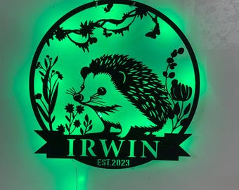 Custom Hedgehog Metal Sign With LED Lights, Personalized Hedgehog Metal Wall Art,Hedgehog Lovers Gift Metal Kid Room Decor Gift for daughter