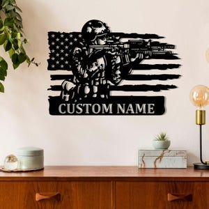 Custom Military Wall Sign, Personalized Soldier Metal Art, Soldier Name Sign, Patriotic Soldier Wall Decor, Gift for Soldier, Army name sign