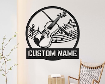 Benutzerdefinierte Geige Musikinstrument Metallschild - Personalisierter Geigenspieler Namensschild Wohnkultur - Ideal für Wohnkultur & Geschenk, Geschenk für Musik